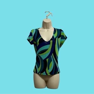 Charlotte Russe Abstract Pattern Colorful Short Sleeve Knit Top Size M